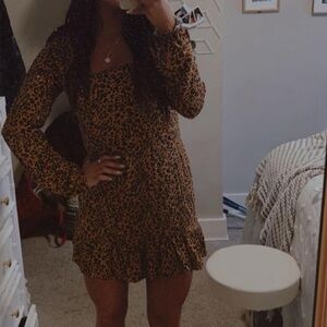 Women’s Long Sleeve Leopard Print Mini Dress - Brown